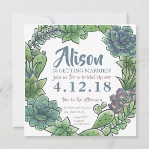 Succulent Natural Bridal Shower Invitation Kaart
