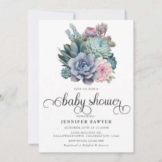 Succulent | Pastel Baby shower Kaart (Voorkant)
