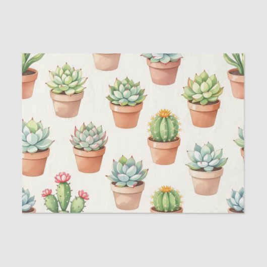 Succulent Plants Seamless Pattern Terracotta Pots Tissuepapier (Voorkant)
