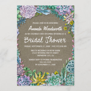 Succulent Rustic Burlap Bridal Shower Invitations Kaart