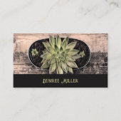 Succulent Rustic Wood  Green Black Visitekaartje (Voorkant)
