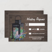 Succulent Rustieke Houten Lantaarn Bruiloft RSVP K (Voorkant / Achterkant)