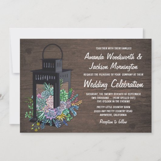 Succulent Rustique Lanterne de bois Invitations de (Devant)