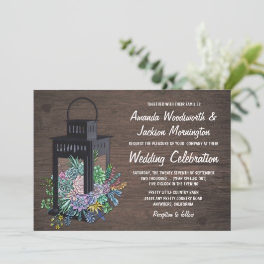 Succulent Rustique Lanterne de bois Invitations de (Debout devant)
