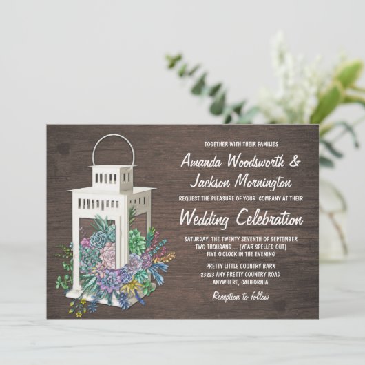 Succulent Rustique Lanterne de bois Invitations de (Debout devant)