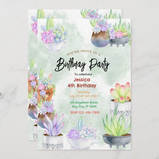 Succulent Soiree : Invitation Chic Anniversaire (Devant / Derrière)