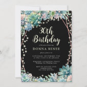 Succulent String Lights Zwart 30e verjaardag Kaart (Voorkant)