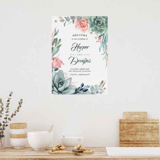 Succulent verdure Blush rose Mariage Affiche de bi (Cuisine)