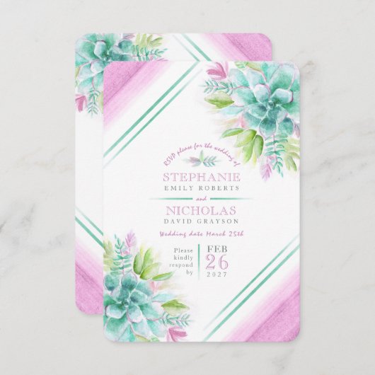 Succulent vert mariage rose RSVP (Devant / Derrière)