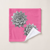 Succulent Waterverf Grijs op Hot Pink Bad Handdoek (Wasdoekje)
