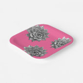 Succulent Waterverf Grijs op Hot Pink Papieren Bordje (Gebogen)