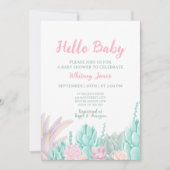 Succulent Waterverf Roze & Mint Meisje Baby shower Kaart (Voorkant)
