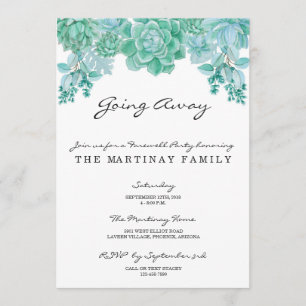 Succulent weggaan partijuitnodiging kaart