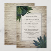 Succulent White Brick Wedding Invitation Kaart (Voorkant / Achterkant)