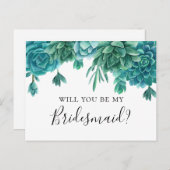 Succulent Will, je bent mijn bruidsmeisje. Blauwe Briefkaart (Voorkant / Achterkant)