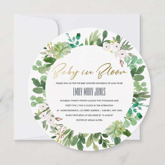 SUCCULENT WREATH FOLIAGE BABY IN BLOOM SHOWER KAART (Voorkant)