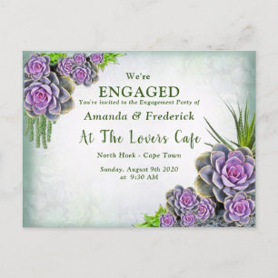 Succulent Zee groen, violet Verloving Bouquet Uitnodiging Briefkaart