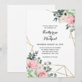 Succulente bloemen geometrische bruiloft uitnodigi kaart (Voorkant / Achterkant)