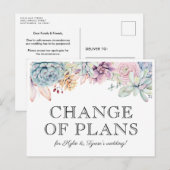 Succulente bloemige nieuwe trouwdatum aankondigingskaart (Voorkant / Achterkant)