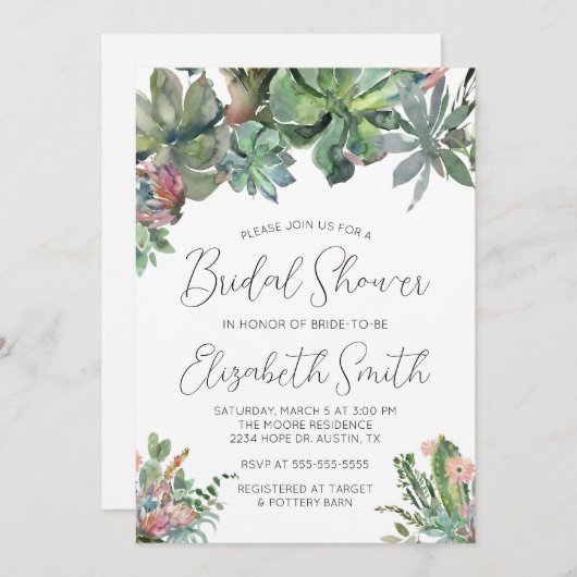 Succulente Bridal Shower Uitnodiging (Voorkant / Achterkant)