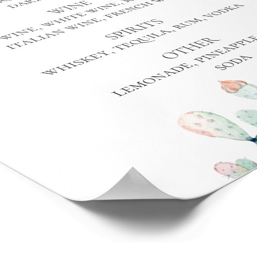 Succulente bruiloft. Drinken staaf met cactus-alco Poster (Hoek)