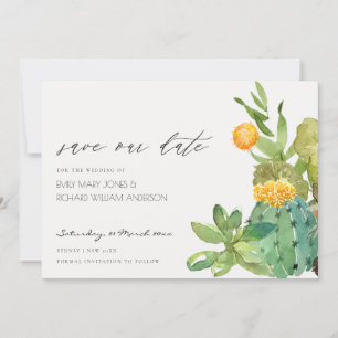 Succulente Cacti Yellow Fauna Save the Date Invite Bedankkaart