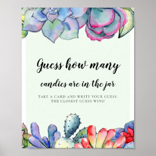Succulente cactus Raad eens hoeveel Baby shower sp Poster