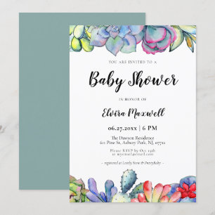 Succulente cactus waterverf Baby shower Kaart