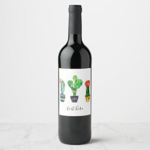 succulente cactus, waterverf, fiesta, Mexicaan, Wijn Etiket