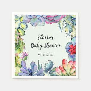 Succulente cactus waterverf servet