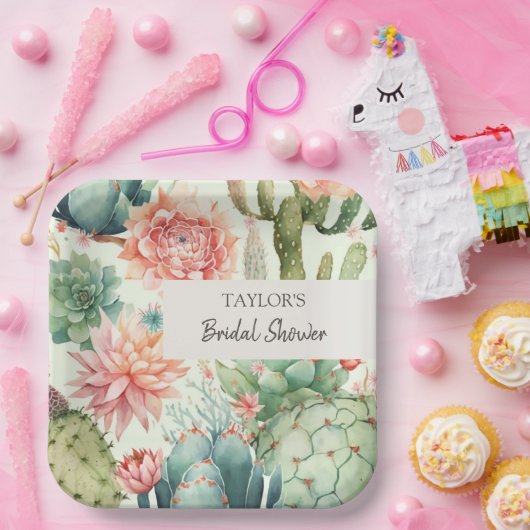 Succulente en Cactus Bloemen Papieren Bordje (Feest)