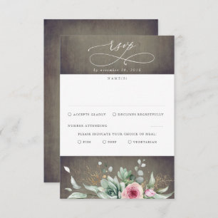 Succulente Greenery en roze Flowers Wedding RSVP