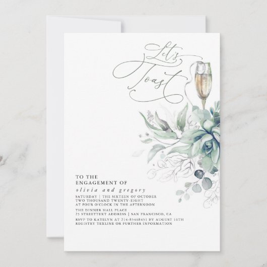 Succulente Greenery Silver Leaves Engagement Party Kaart (Voorkant)
