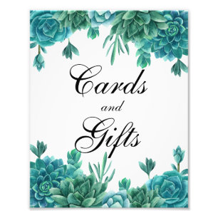 Succulente kaarten en cadeaus trouwbord. Cactus Foto Afdruk