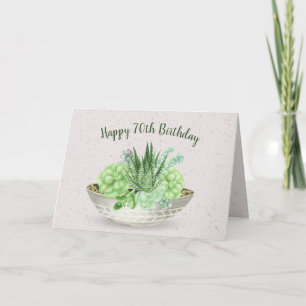 Succulente plant op terrazzo voor 70e verjaardag kaart