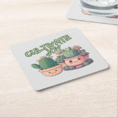 Succulente planten vierkante kartonnen onderzetter (Schuin)