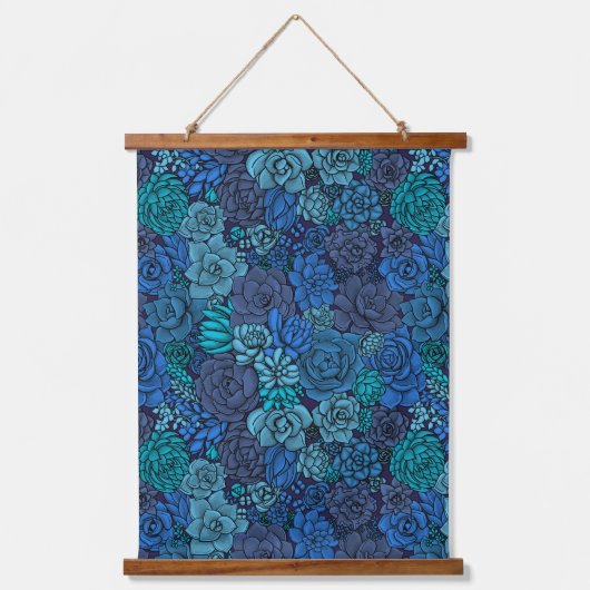 Succulente tuin in blauw hangend wandkleed (Voorkant)