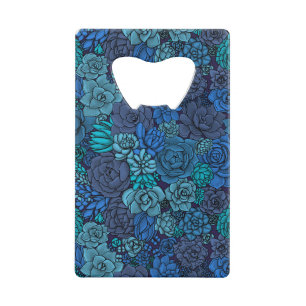Succulente tuin in blauw kredietkaart flessenopener