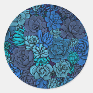 Succulente tuin in blauw ronde sticker