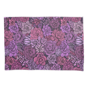 Succulente tuin in roze en violet kussensloop