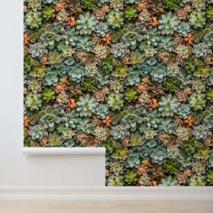 Succulente tuinflora groen patroon behang