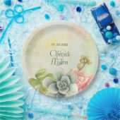 Succulente Waterverf Bloemen Trouwpapier Borden Papieren Bordje (Feest)