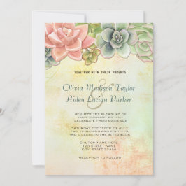 Succulente Waterverf Bloemenbruiloft - optie 2 Kaart