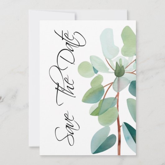 Succulente Waterverf Eucalyptus Bewaar de datum Kaart (Achterkant)