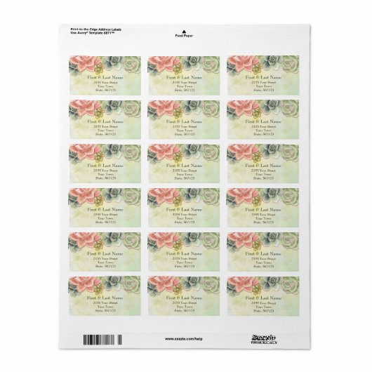 Succulente Waterverf Floral Adreslabel Etiket (Full Sheet)