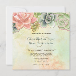 Succulente Waterverf Floral bruiloft uitnodiging