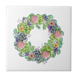 Succulente Waterverf Floral Wreath Tegeltje