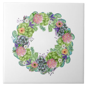 Succulente Waterverf Floral Wreath Tegeltje