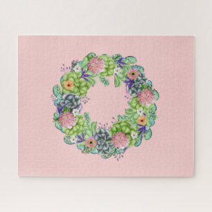 Succulente Waterverf Floral Wreator op roze Legpuzzel