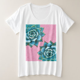 Succulente Waterverf op Bleek roze Grote Maat T-shirt